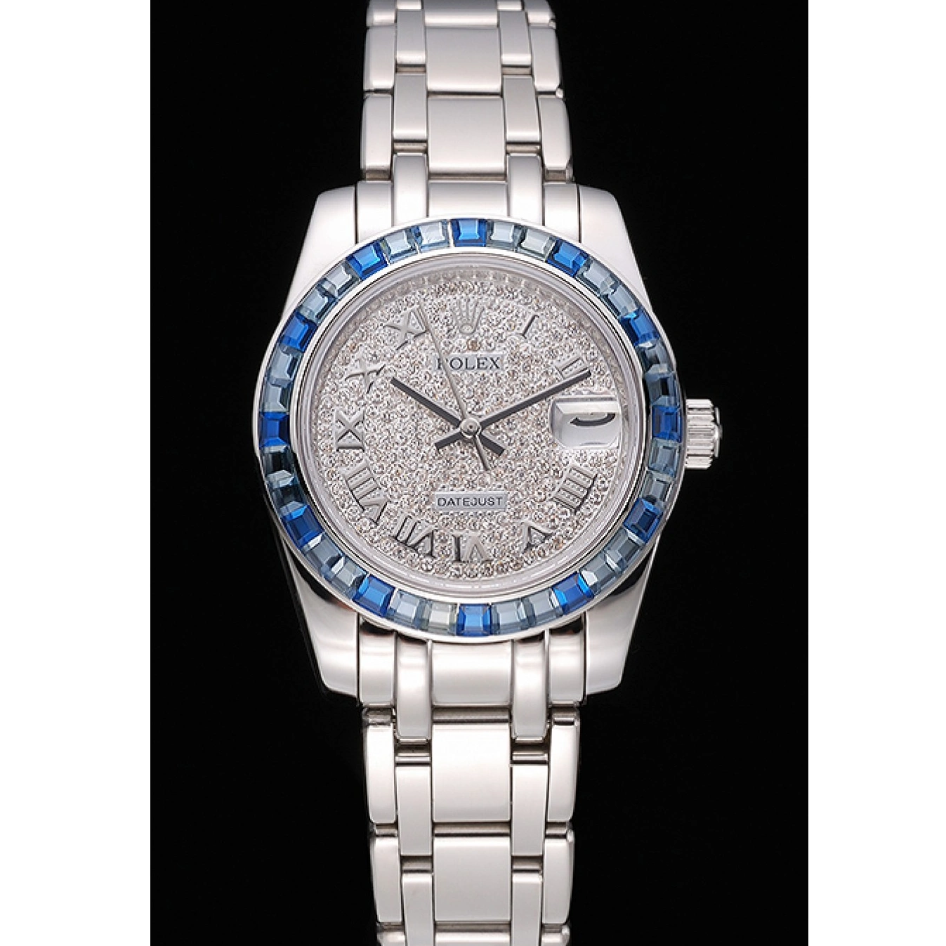 Aaa fake watches Jewels Rolex Stainless And Bracelet Steel Dial Blue 622834 Diamond Bezel Case Datejust 1026